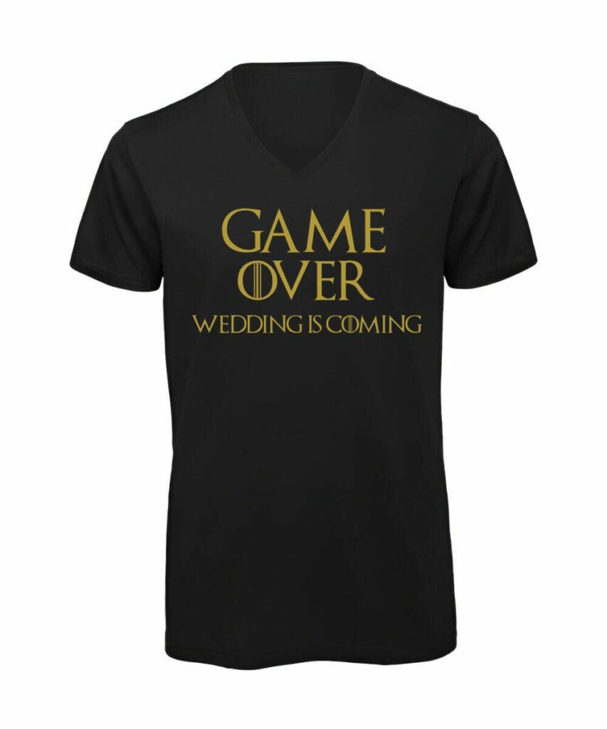 Game Over Wedding Is Coming Junggesellenabschied - T-Shirt mit V-Ausschnitt