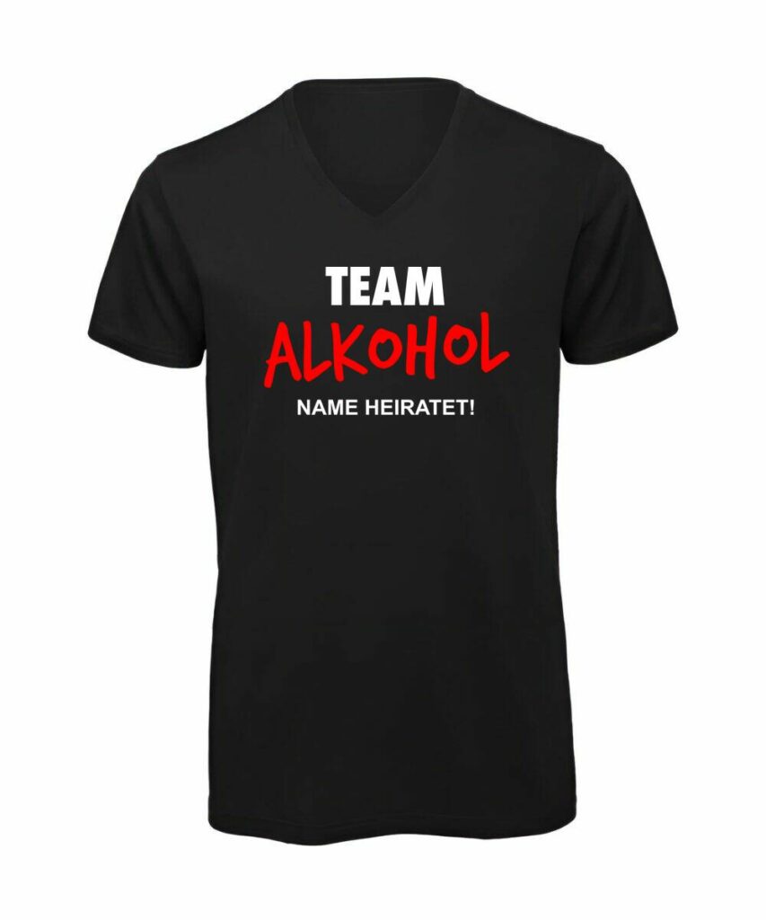 Team Alkohol Name Heiratet - T-Shirt mit V-Ausschnitt