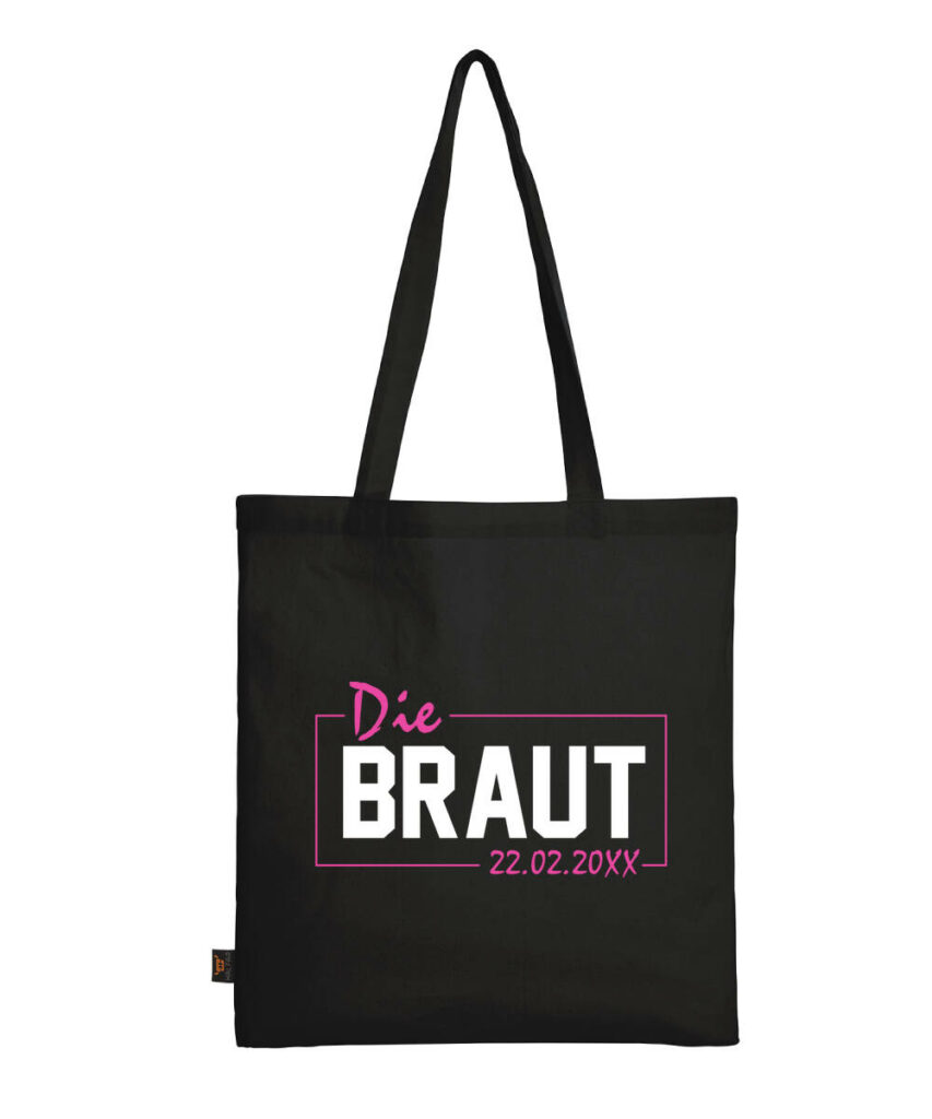 Die Braut Leuchtrahmen Personalisierbares Datum Jga Motiv - Baumwolltasche lange Henkel